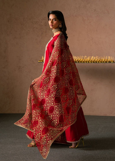 Dastoor | Amelia Luxury Pret 26 | Lyra-Brand:Dastoor-Type:Ladies Clothes-Cherry Red-Tissue Silk-House of Maryam- Buy in UK, USA
