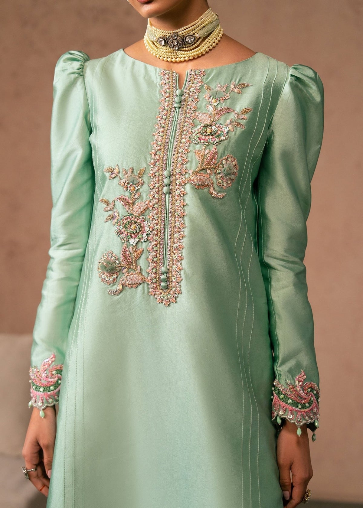 Dastoor | Amelia Luxury Pret 26 | Reeya-Brand:Dastoor-Type:Ladies Clothes-Mint Green-Tissue Silk-House of Maryam- Buy in UK, USA
