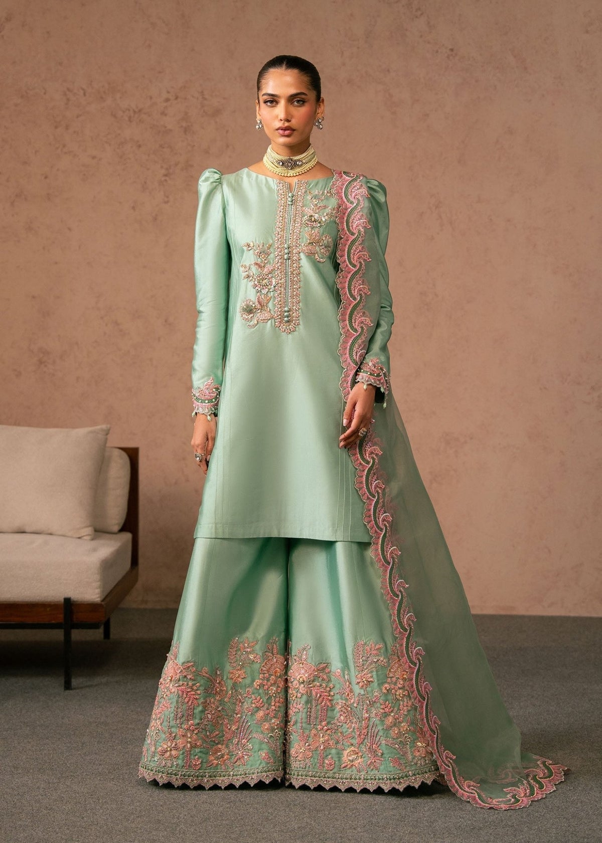 Dastoor | Amelia Luxury Pret 26 | Reeya-Brand:Dastoor-Type:Ladies Clothes-Mint Green-Tissue Silk-House of Maryam- Buy in UK, USA