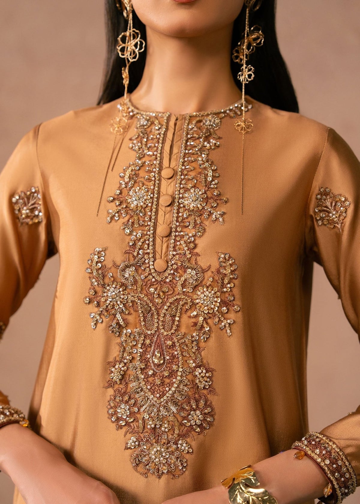 Dastoor | Amelia Luxury Pret 26 | Soleia-Brand:Dastoor-Type:Ladies Clothes-Mustard-Tissue Silk-House of Maryam- Buy in UK, USA