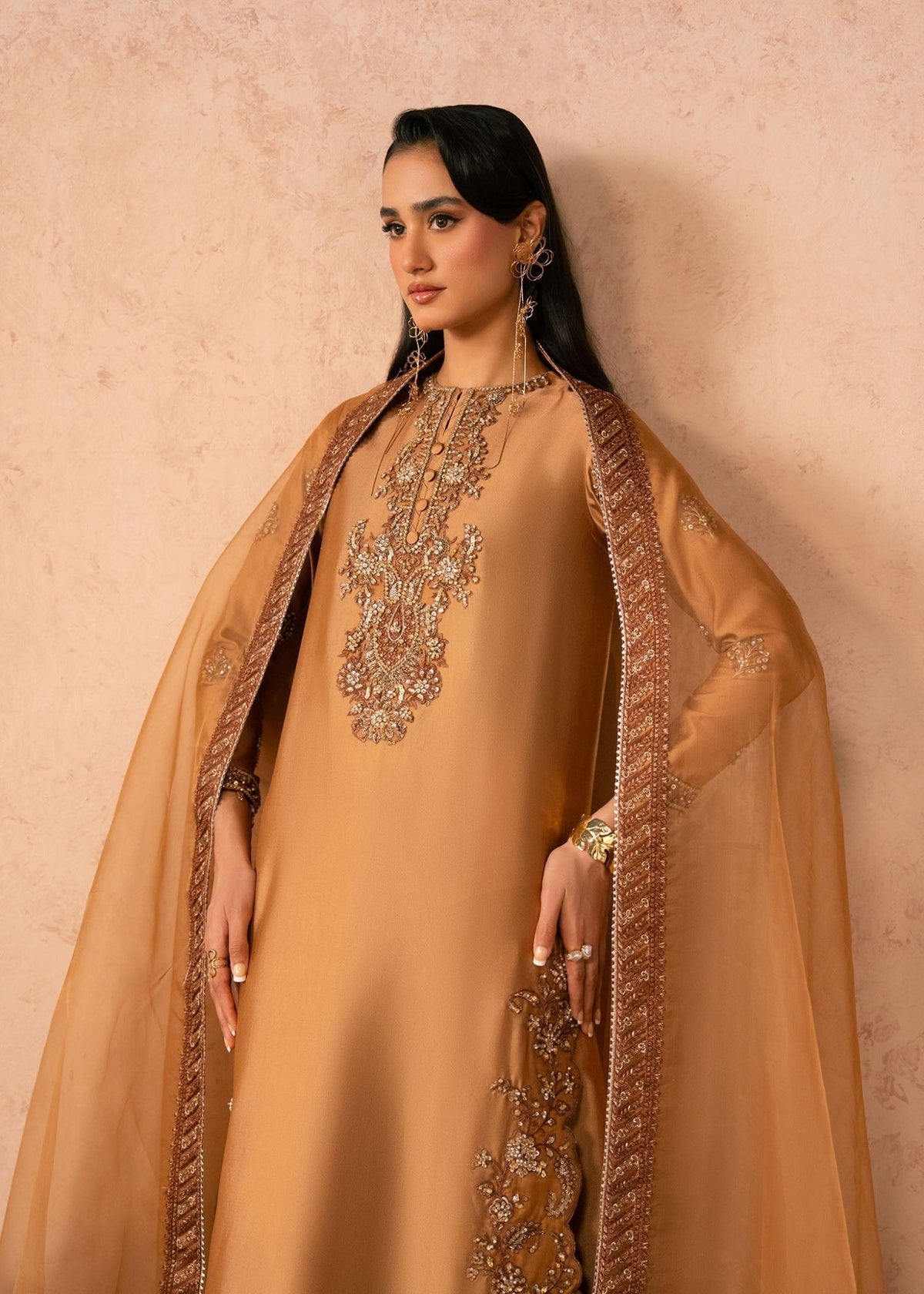 Dastoor | Amelia Luxury Pret 26 | Soleia-Brand:Dastoor-Type:Ladies Clothes-Mustard-Tissue Silk-House of Maryam- Buy in UK, USA