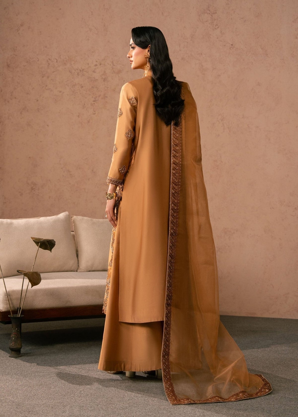 Dastoor | Amelia Luxury Pret 26 | Soleia-Brand:Dastoor-Type:Ladies Clothes-Mustard-Tissue Silk-House of Maryam- Buy in UK, USA