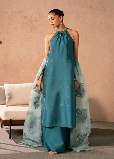 Dastoor | Amelia Luxury Pret 26 | Zenia-Brand:Dastoor-Type:Ladies Clothes-Teal Blue-Tissue Silk-House of Maryam- Buy in UK, USA