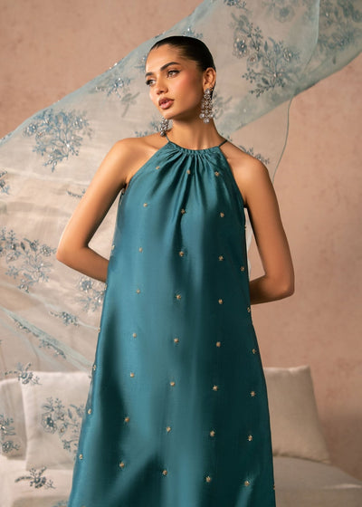 Dastoor | Amelia Luxury Pret 26 | Zenia-Brand:Dastoor-Type:Ladies Clothes-Teal Blue-Tissue Silk-House of Maryam- Buy in UK, USA