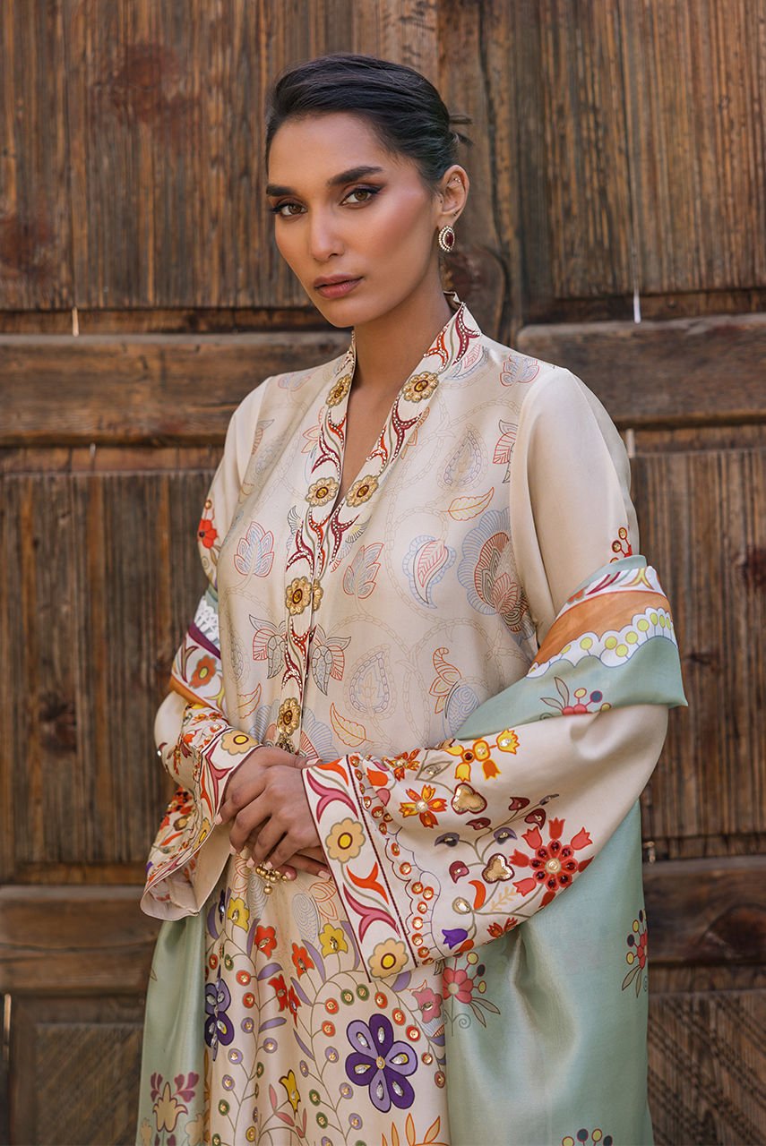 Deepak Perwani | Eid Edit 25 | KUD02-Brand:Deepak Perwani-Type:Ladies Clothes-Off White-Pure Silk-House of Maryam- Buy in UK, USA