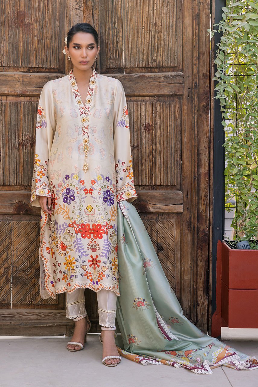 Deepak Perwani | Eid Edit 25 | KUD02-Brand:Deepak Perwani-Type:Ladies Clothes-Off White-Pure Silk-House of Maryam- Buy in UK, USA