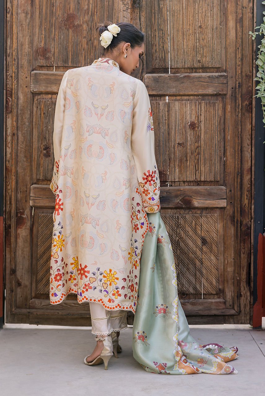 Deepak Perwani | Eid Edit 25 | KUD02-Brand:Deepak Perwani-Type:Ladies Clothes-Off White-Pure Silk-House of Maryam- Buy in UK, USA