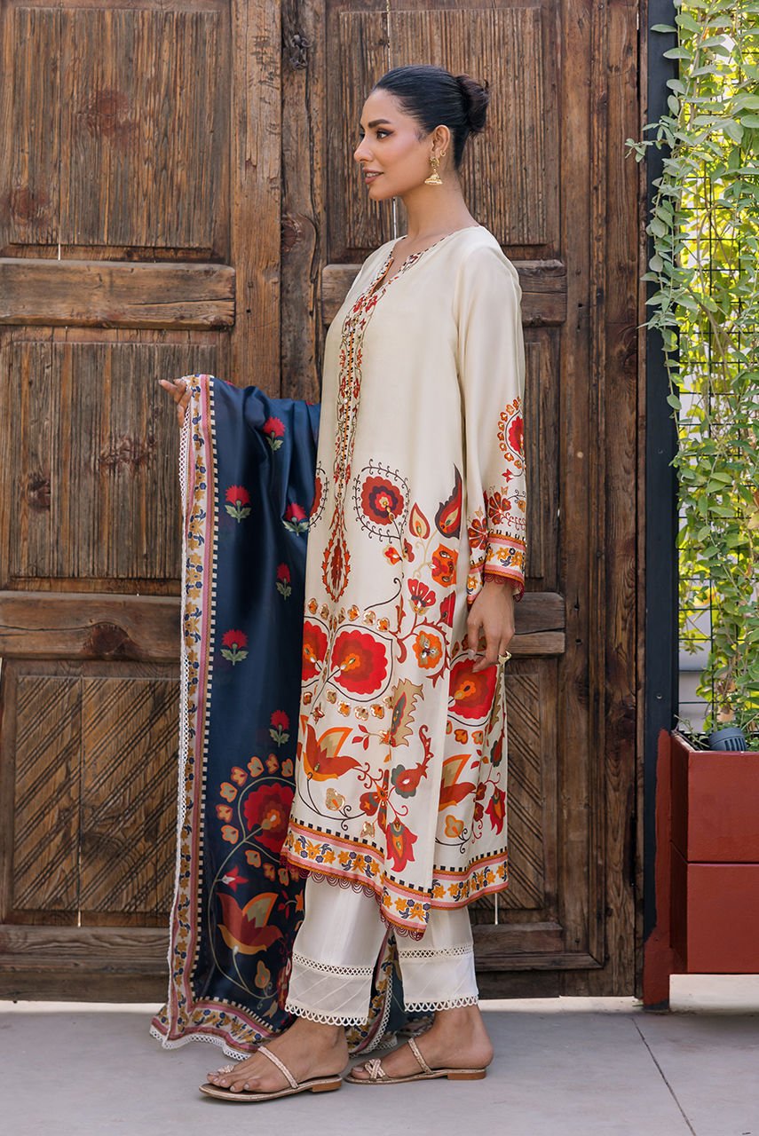 Deepak Perwani | Eid Edit 25 | KUD03-Brand:Deepak Perwani-Type:Ladies Clothes-Off White-Pure Silk-House of Maryam- Buy in UK, USA
