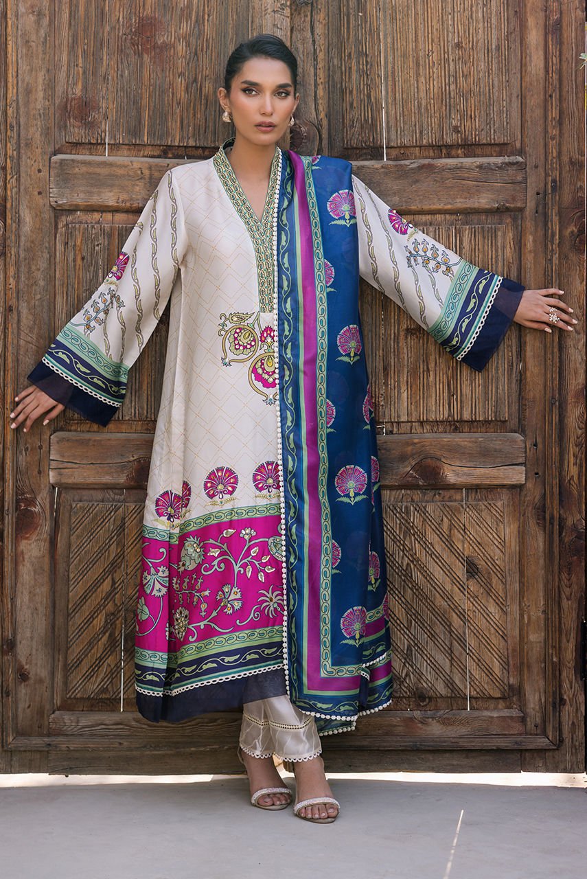 Deepak Perwani | Eid Edit 25 | KUD04-Brand:Deepak Perwani-Type:Ladies Clothes-Off White-Pure Silk-House of Maryam- Buy in UK, USA