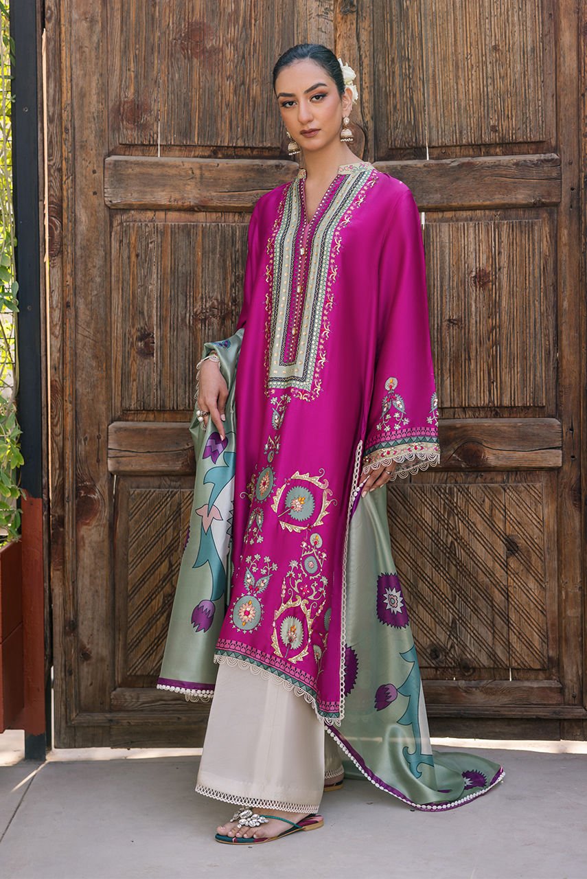 Deepak Perwani | Eid Edit 25 | KUD05-Brand:Deepak Perwani-Type:Ladies Clothes-Magenta-Pure Silk-House of Maryam- Buy in UK, USA