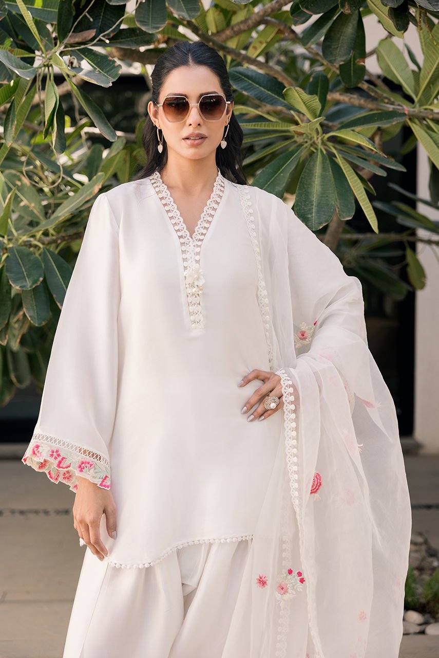 Deepak Perwani | Eid Edit 25 | Kut317-Brand:Deepak Perwani-Type:Ladies Clothes-White-Sheesha Silk-House of Maryam- Buy in UK, USA