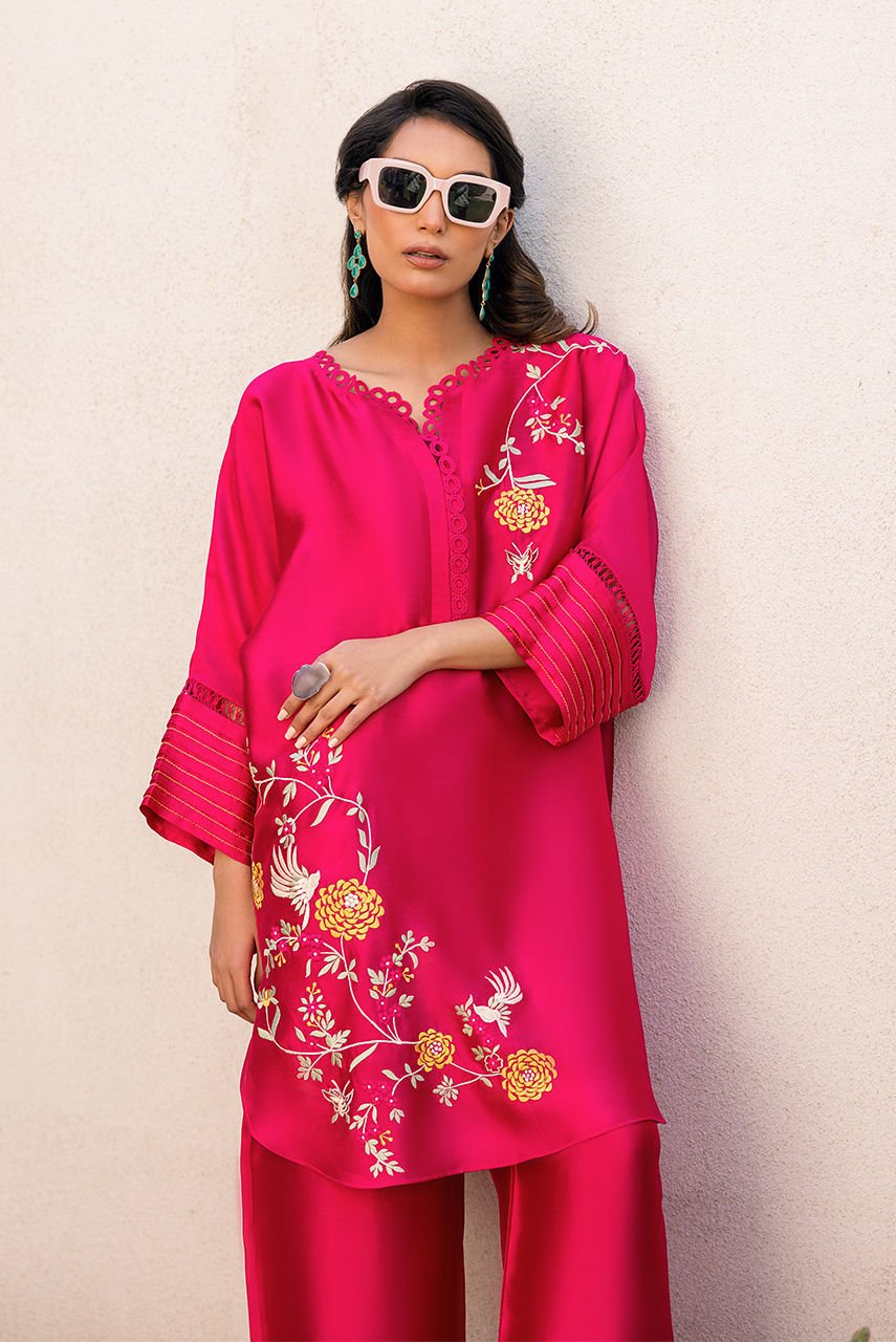 Deepak Perwani | Eid Edit 25 | Kut319-Brand:Deepak Perwani-Type:Ladies Clothes-Hot Pink-Sheesha Silk-House of Maryam- Buy in UK, USA
