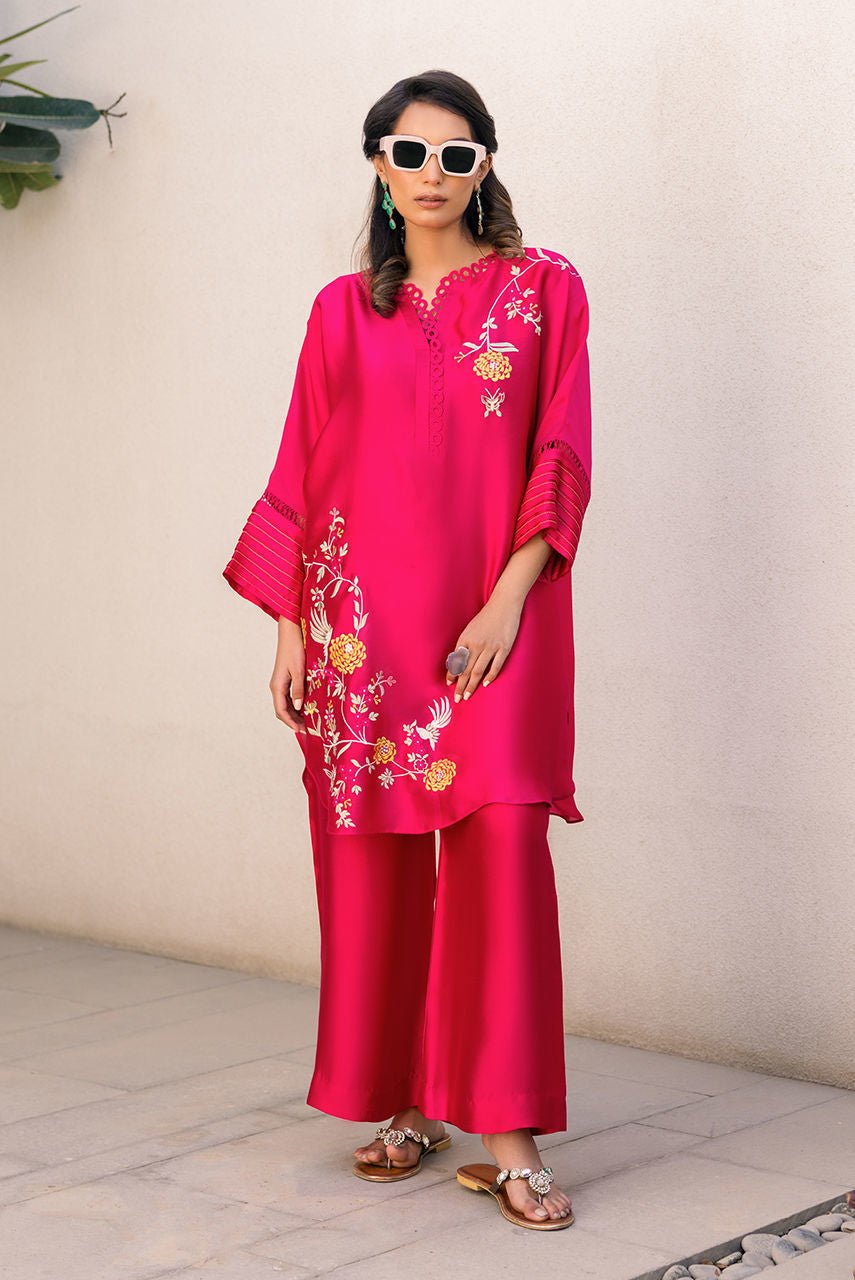Deepak Perwani | Eid Edit 25 | Kut319-Brand:Deepak Perwani-Type:Ladies Clothes-Hot Pink-Sheesha Silk-House of Maryam- Buy in UK, USA