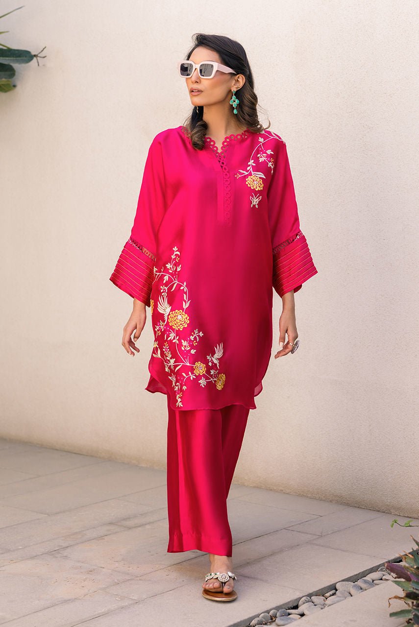 Deepak Perwani | Eid Edit 25 | Kut319-Brand:Deepak Perwani-Type:Ladies Clothes-Hot Pink-Sheesha Silk-House of Maryam- Buy in UK, USA