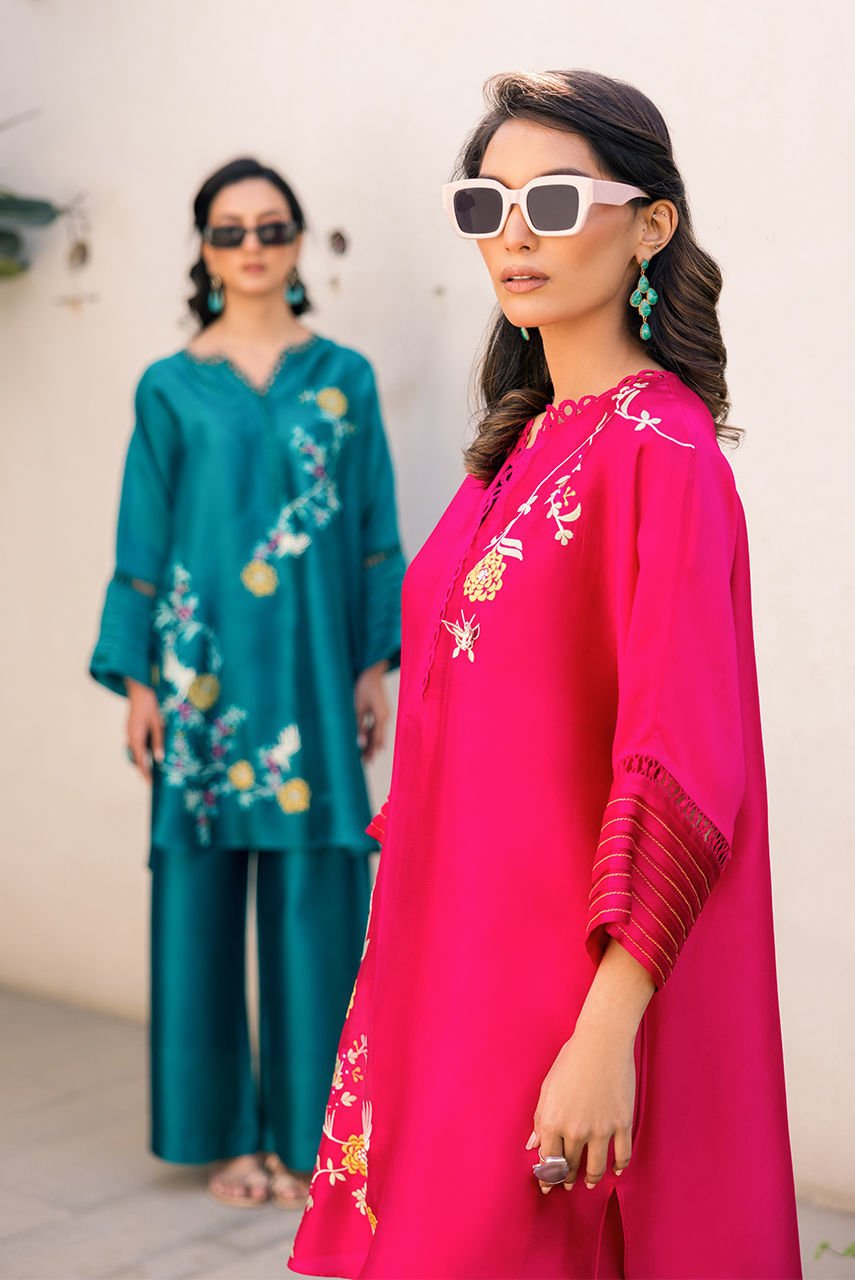 Deepak Perwani | Eid Edit 25 | Kut319-Brand:Deepak Perwani-Type:Ladies Clothes-Hot Pink-Sheesha Silk-House of Maryam- Buy in UK, USA