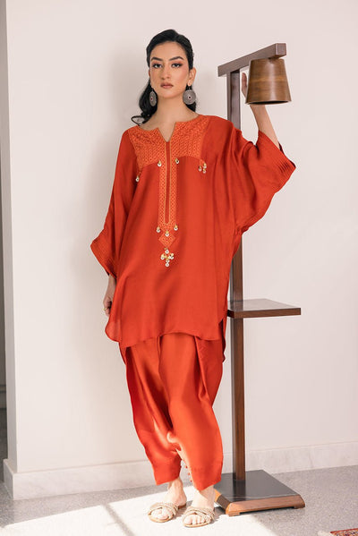 Deepak Perwani | Eid Edit 25 | Kut325-Brand:Deepak Perwani-Type:Ladies Clothes-Burnt Orange-Sheesha Silk-House of Maryam- Buy in UK, USA