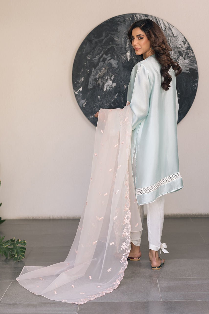 Deepak Perwani | Eid Edit 25 | Kut326-Brand:Deepak Perwani-Type:Ladies Clothes-Ice Blue-Sheesha Silk-House of Maryam- Buy in UK, USA