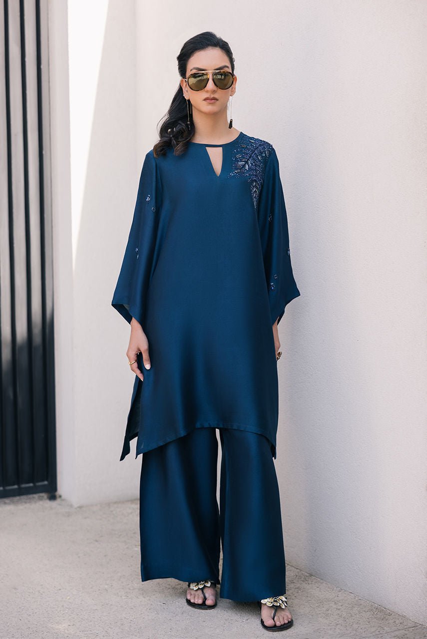 Deepak Perwani | Eid Edit 25 | Kut327-Brand:Deepak Perwani-Type:Ladies Clothes-Blue-Sheesha Silk-House of Maryam- Buy in UK, USA