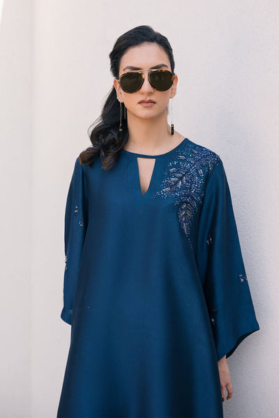 Deepak Perwani | Eid Edit 25 | Kut327-Brand:Deepak Perwani-Type:Ladies Clothes-Blue-Sheesha Silk-House of Maryam- Buy in UK, USA