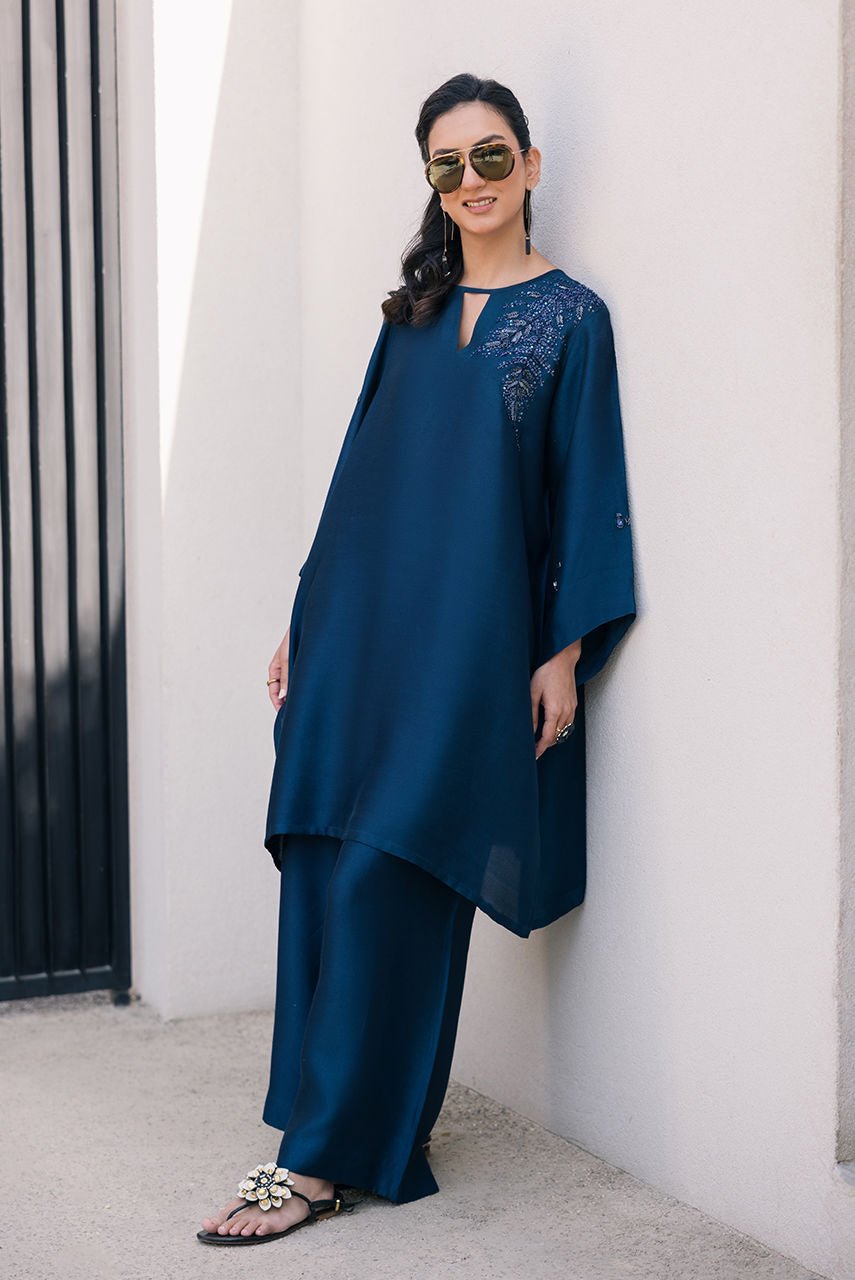Deepak Perwani | Eid Edit 25 | Kut327-Brand:Deepak Perwani-Type:Ladies Clothes-Blue-Sheesha Silk-House of Maryam- Buy in UK, USA