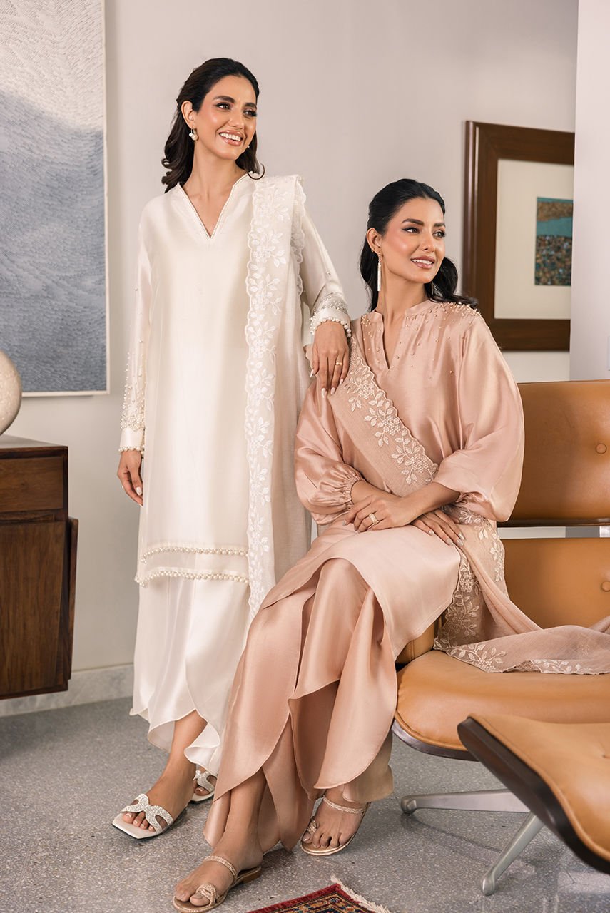 Deepak Perwani | Eid Edit 25 | Kut328-Brand:Deepak Perwani-Type:Ladies Clothes-White-Sheesha Silk-House of Maryam- Buy in UK, USA