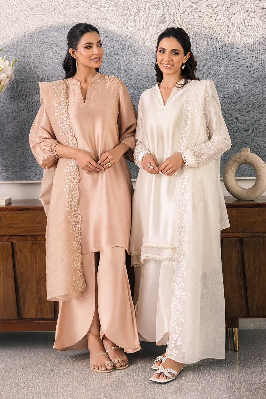 Deepak Perwani | Eid Edit 25 | Kut328-Brand:Deepak Perwani-Type:Ladies Clothes-White-Sheesha Silk-House of Maryam- Buy in UK, USA