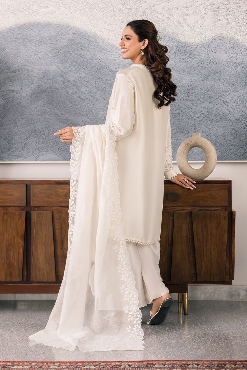 Deepak Perwani | Eid Edit 25 | Kut328-Brand:Deepak Perwani-Type:Ladies Clothes-White-Sheesha Silk-House of Maryam- Buy in UK, USA
