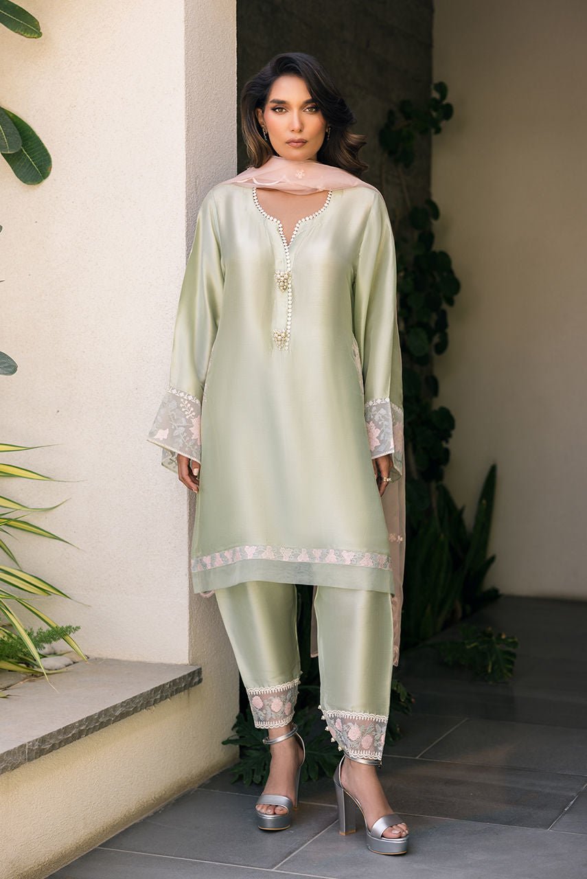 Deepak Perwani | Eid Edit 25 | Kut329-Brand:Deepak Perwani-Type:Ladies Clothes-Mint Green-Silk-House of Maryam- Buy in UK, USA