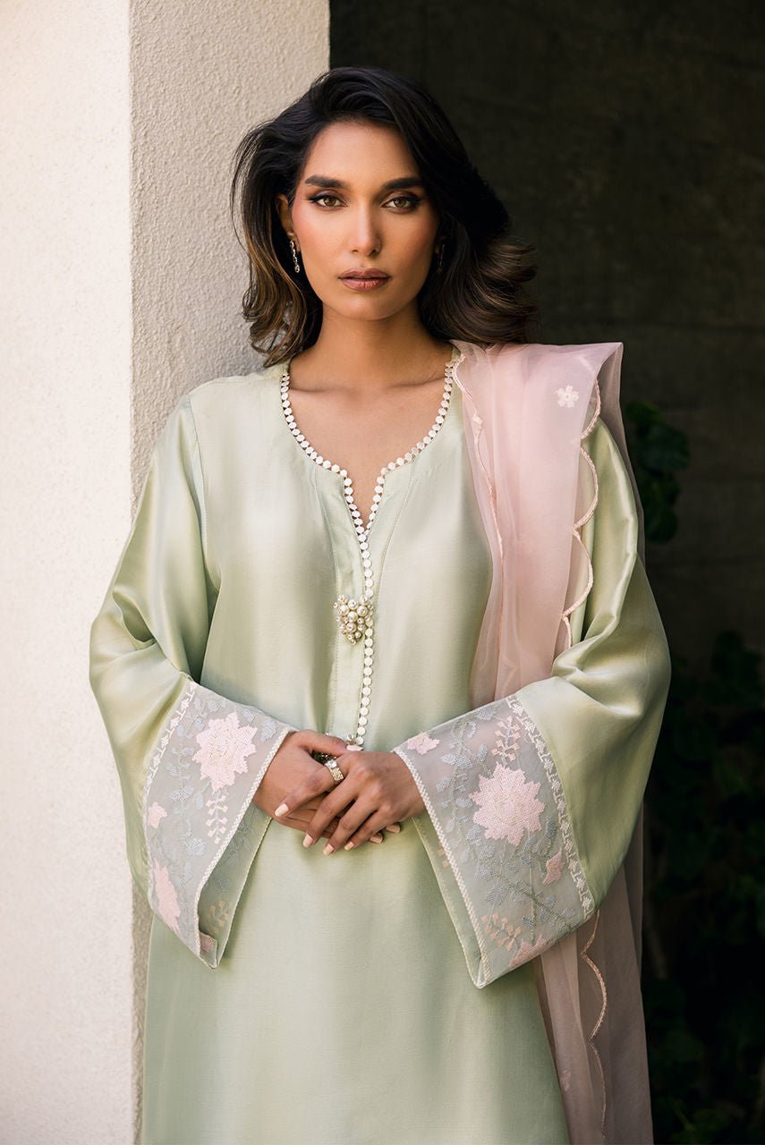 Deepak Perwani | Eid Edit 25 | Kut329-Brand:Deepak Perwani-Type:Ladies Clothes-Mint Green-Silk-House of Maryam- Buy in UK, USA