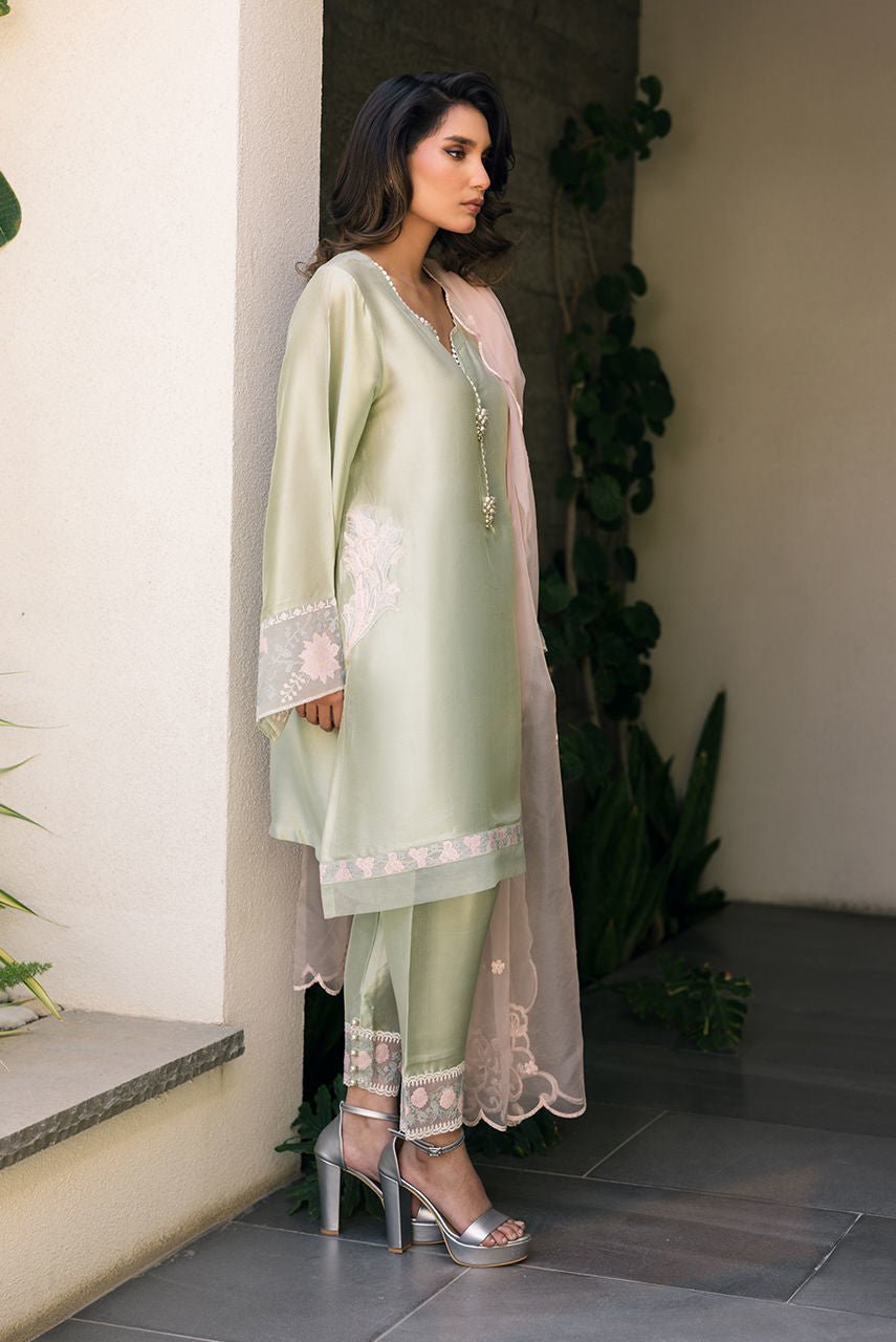 Deepak Perwani | Eid Edit 25 | Kut329-Brand:Deepak Perwani-Type:Ladies Clothes-Mint Green-Silk-House of Maryam- Buy in UK, USA