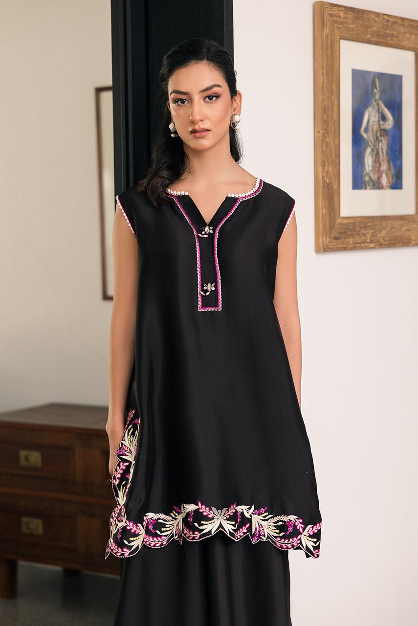 Deepak Perwani | Eid Edit 25 | Kut330-Brand:Deepak Perwani-Type:Ladies Clothes-Black-Silk-House of Maryam- Buy in UK, USA