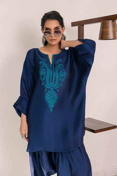 Deepak Perwani | Eid Edit 25 | Kut331-Brand:Deepak Perwani-Type:Ladies Clothes-Blue-Sheesha Silk-House of Maryam- Buy in UK, USA