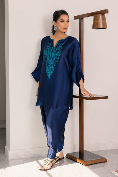 Deepak Perwani | Eid Edit 25 | Kut331-Brand:Deepak Perwani-Type:Ladies Clothes-Blue-Sheesha Silk-House of Maryam- Buy in UK, USA