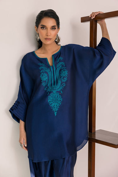 Deepak Perwani | Eid Edit 25 | Kut331-Brand:Deepak Perwani-Type:Ladies Clothes-Blue-Sheesha Silk-House of Maryam- Buy in UK, USA