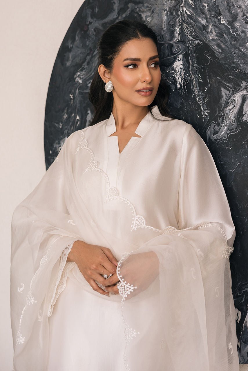 Deepak Perwani | Eid Edit 25 | Kut333-Brand:Deepak Perwani-Type:Ladies Clothes-White-Sheesha Silk-House of Maryam- Buy in UK, USA