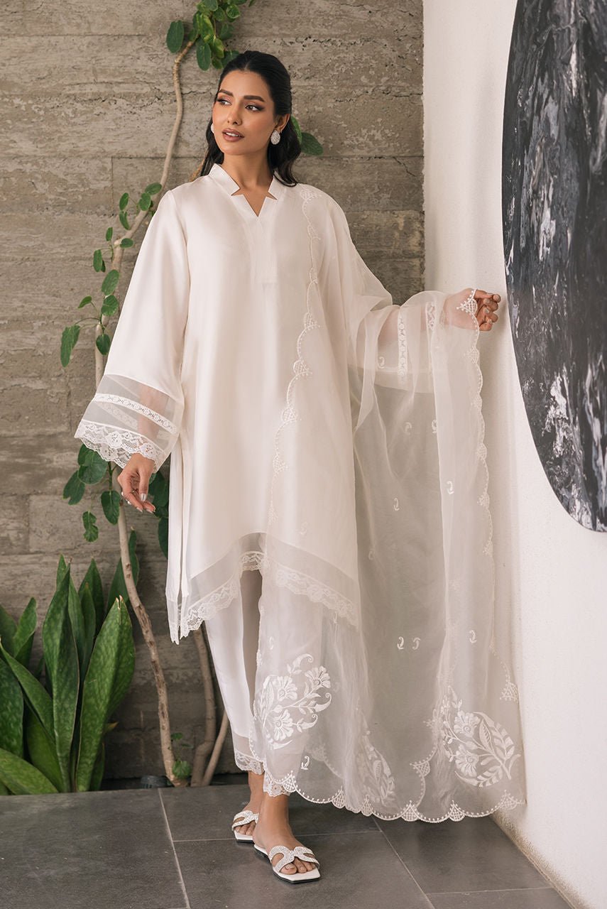 Deepak Perwani | Eid Edit 25 | Kut333-Brand:Deepak Perwani-Type:Ladies Clothes-White-Sheesha Silk-House of Maryam- Buy in UK, USA
