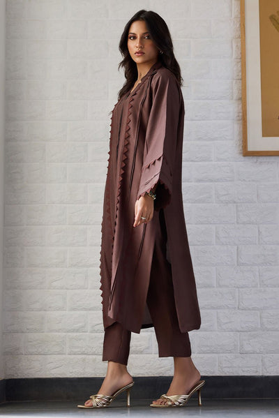 Deepak Perwani | Nazia Eid Edit 26 | Coco dusk-Brand:Deepak Perwani-Type:Ladies Clothes-Deep Chocolate-Raw Silk-House of Maryam- Buy in UK, USA