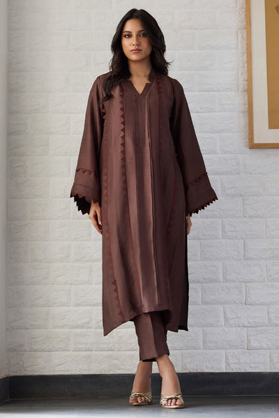Deepak Perwani | Nazia Eid Edit 26 | Coco dusk-Brand:Deepak Perwani-Type:Ladies Clothes-Deep Chocolate-Raw Silk-House of Maryam- Buy in UK, USA