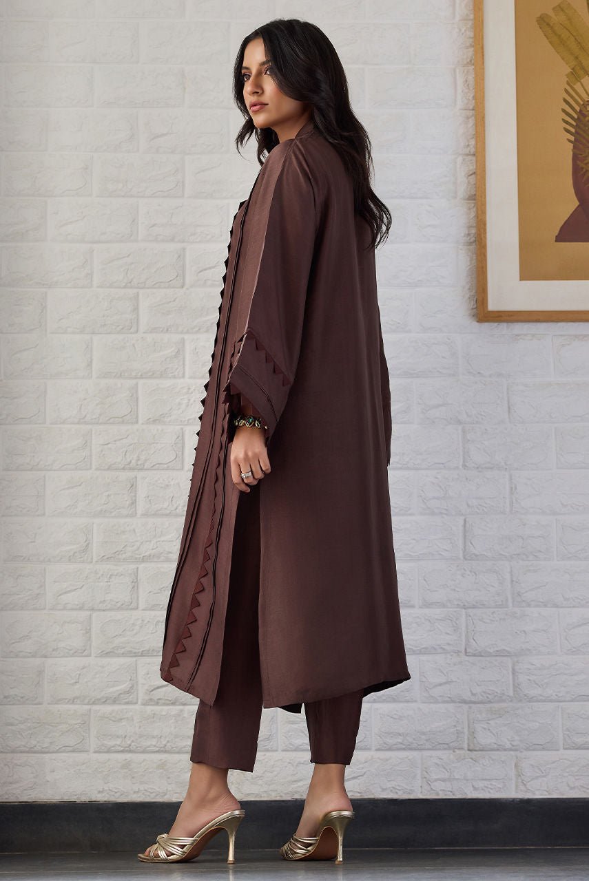 Deepak Perwani | Nazia Eid Edit 26 | Coco dusk-Brand:Deepak Perwani-Type:Ladies Clothes-Deep Chocolate-Raw Silk-House of Maryam- Buy in UK, USA
