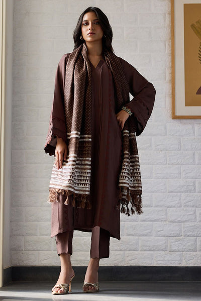 Deepak Perwani | Nazia Eid Edit 26 | Coco dusk-Brand:Deepak Perwani-Type:Ladies Clothes-Deep Chocolate-Raw Silk-House of Maryam- Buy in UK, USA
