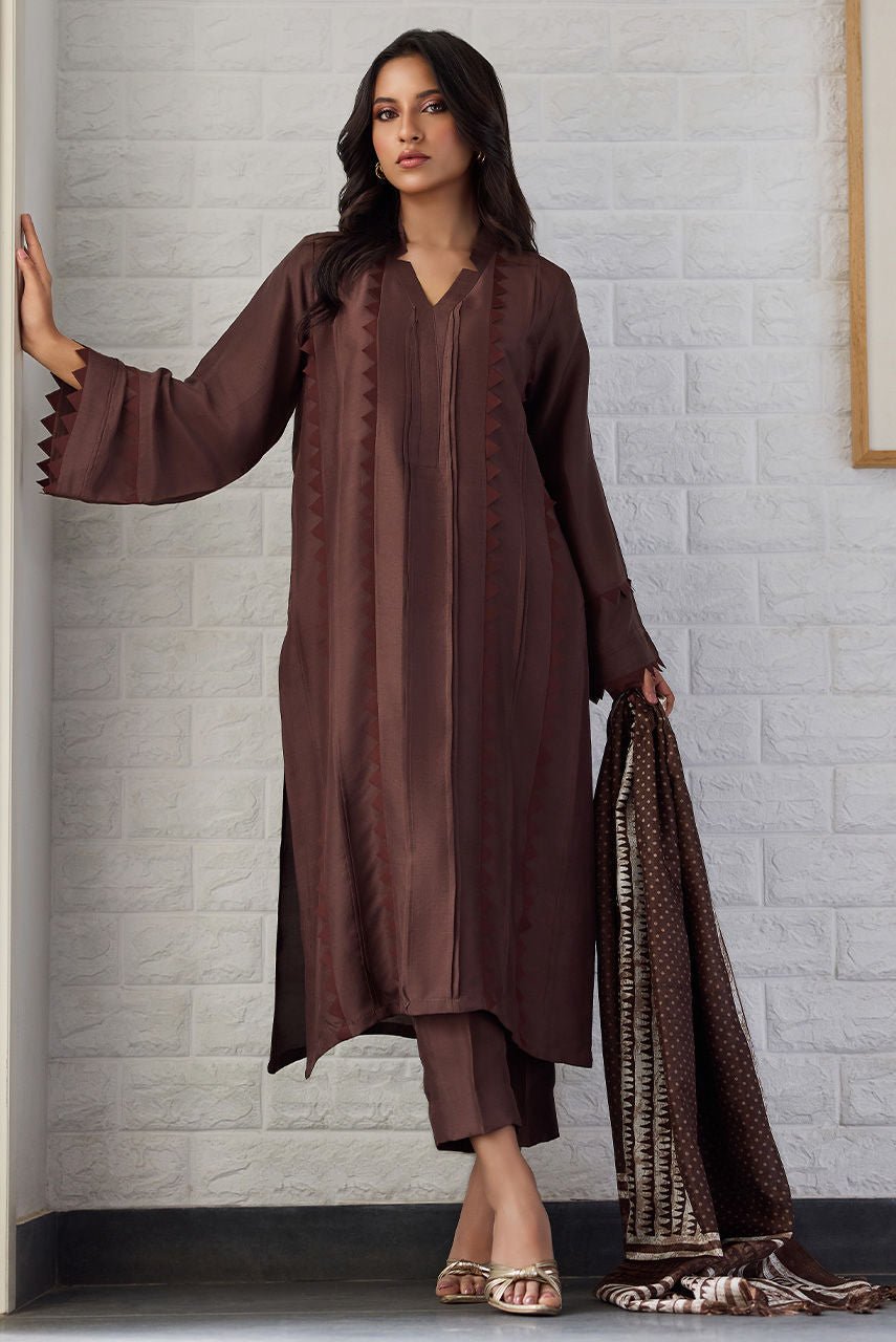 Deepak Perwani | Nazia Eid Edit 26 | Coco dusk-Brand:Deepak Perwani-Type:Ladies Clothes-Deep Chocolate-Raw Silk-House of Maryam- Buy in UK, USA