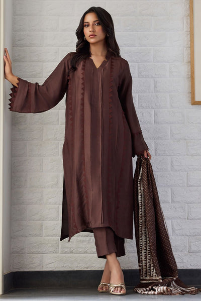 Deepak Perwani | Nazia Eid Edit 26 | Coco dusk-Brand:Deepak Perwani-Type:Ladies Clothes-Deep Chocolate-Raw Silk-House of Maryam- Buy in UK, USA