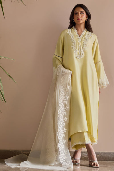 Deepak Perwani | Nazia Eid Edit 26 | Lumiere-Brand:Deepak Perwani-Type:Ladies Clothes-Butter Yellow-Raw Silk-House of Maryam- Buy in UK, USA