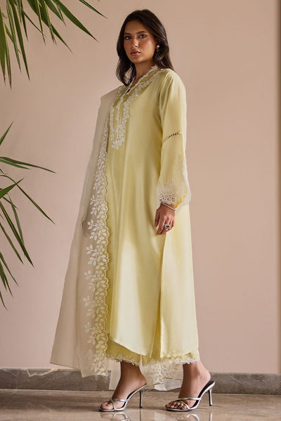 Deepak Perwani | Nazia Eid Edit 26 | Lumiere-Brand:Deepak Perwani-Type:Ladies Clothes-Butter Yellow-Raw Silk-House of Maryam- Buy in UK, USA