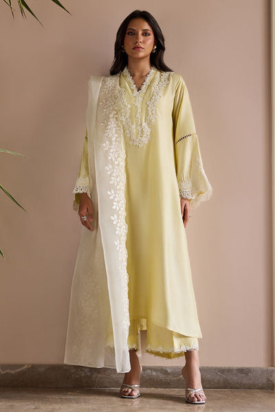 Deepak Perwani | Nazia Eid Edit 26 | Lumiere-Brand:Deepak Perwani-Type:Ladies Clothes-Butter Yellow-Raw Silk-House of Maryam- Buy in UK, USA