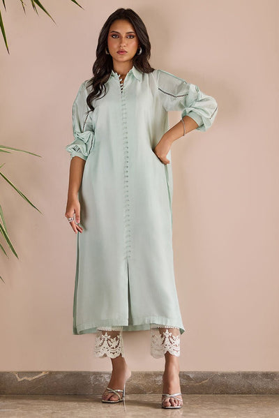 Deepak Perwani | Nazia Eid Edit 26 | Mint Glaze-Brand:Deepak Perwani-Type:Ladies Clothes-Mint-Raw Silk-House of Maryam- Buy in UK, USA
