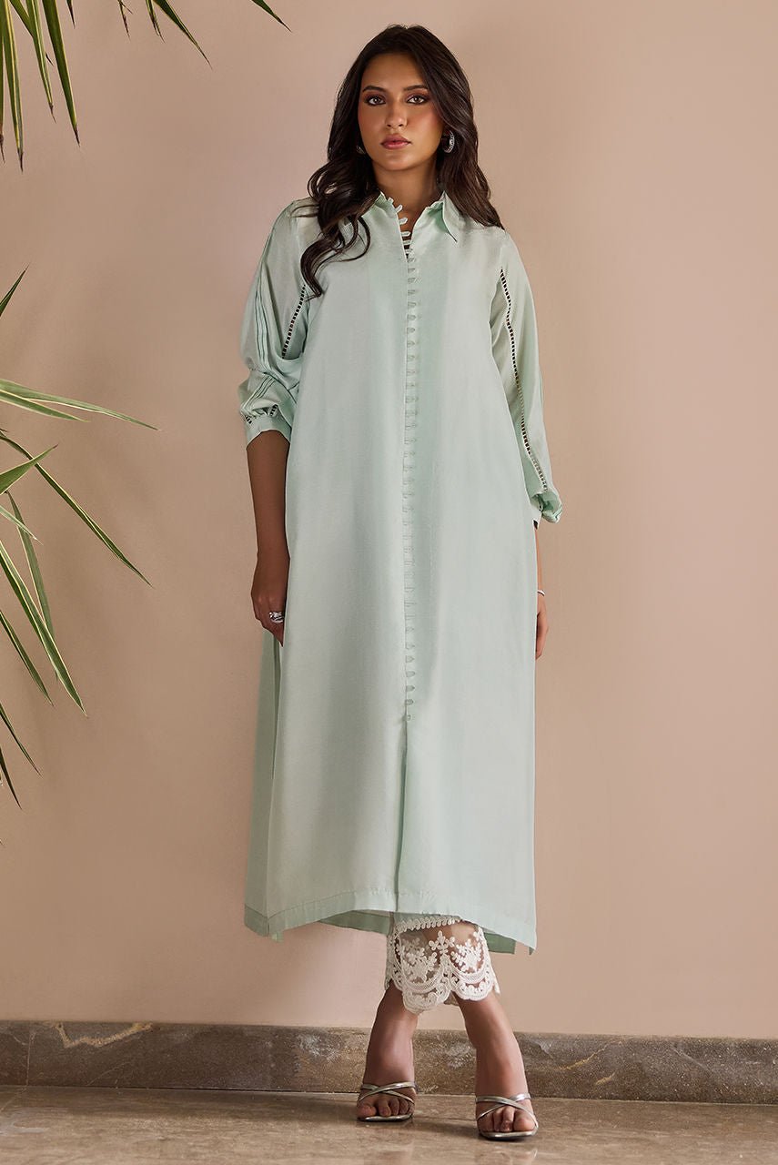 Deepak Perwani | Nazia Eid Edit 26 | Mint Glaze-Brand:Deepak Perwani-Type:Ladies Clothes-Mint-Raw Silk-House of Maryam- Buy in UK, USA