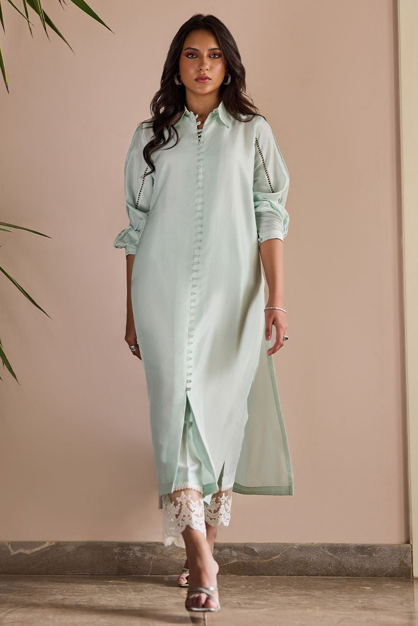 Deepak Perwani | Nazia Eid Edit 26 | Mint Glaze-Brand:Deepak Perwani-Type:Ladies Clothes-Mint-Raw Silk-House of Maryam- Buy in UK, USA