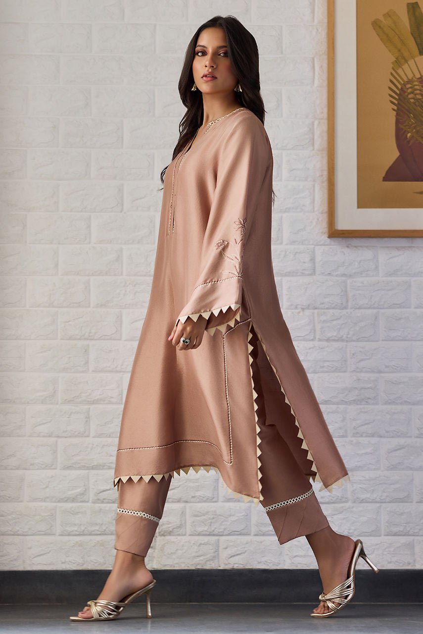 Deepak Perwani | Nazia Eid Edit 26 | Mocha-Brand:Deepak Perwani-Type:Ladies Clothes-Mustard Brown-Raw Silk-House of Maryam- Buy in UK, USA