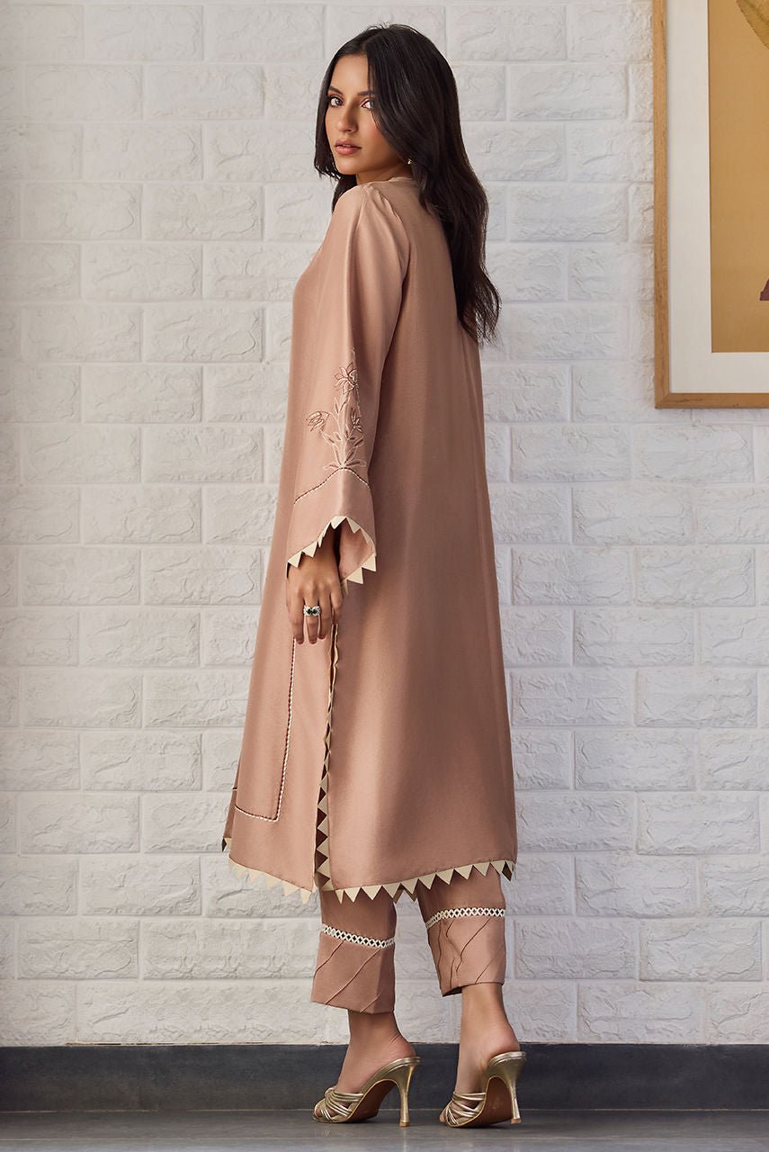 Deepak Perwani | Nazia Eid Edit 26 | Mocha-Brand:Deepak Perwani-Type:Ladies Clothes-Mustard Brown-Raw Silk-House of Maryam- Buy in UK, USA